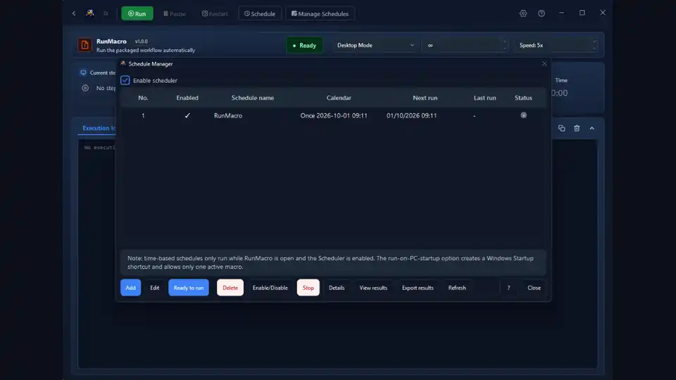 RunMacro Scheduler setting recurring timers and scheduled automation