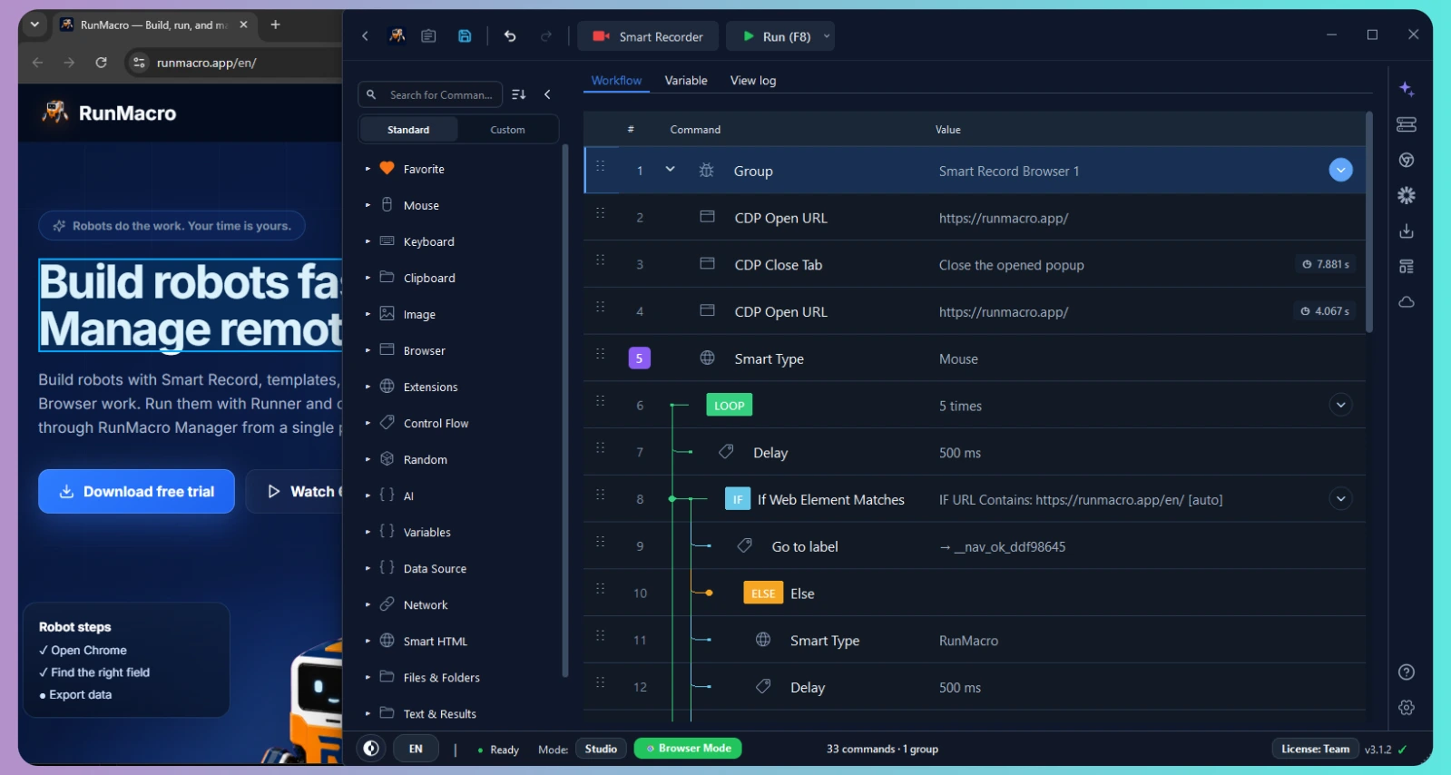 RunMacro Browser Mode automating Chrome web workflows