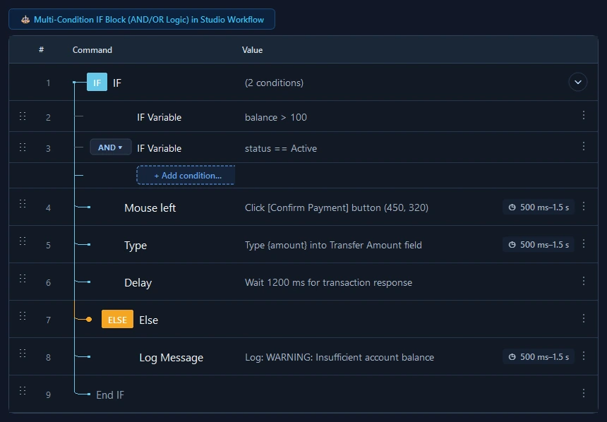 RunMacro IF Condition command configuration dialog showing parameter fields