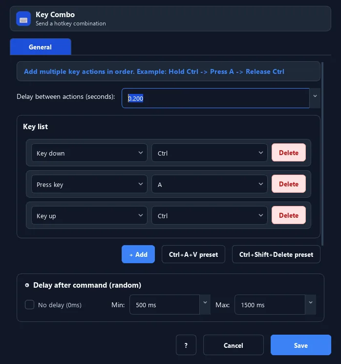 RunMacro Key Combo automated keyboard press configuration